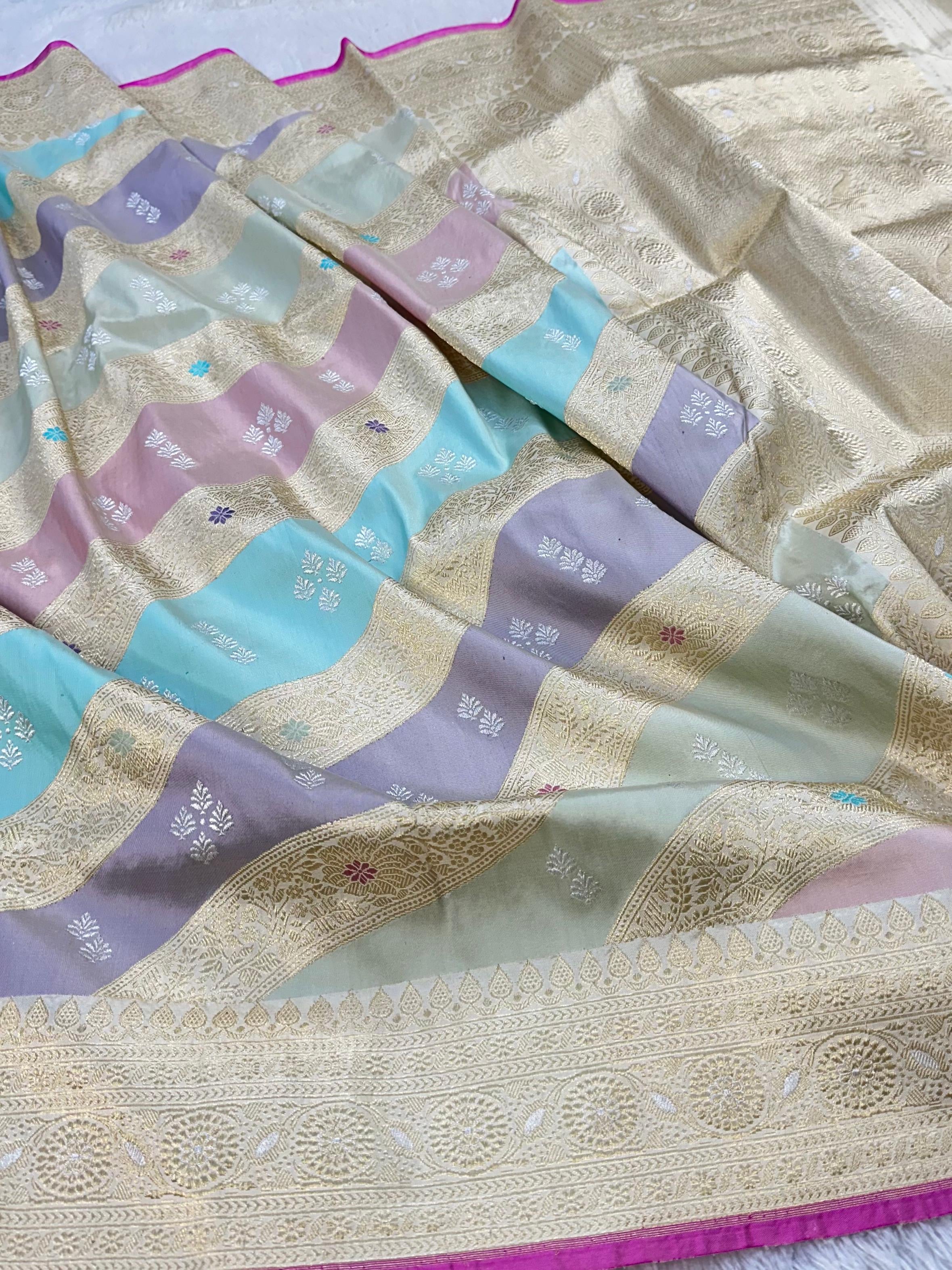 Handwoven Pure Banarasi Rangkaat Silk Saree – Pure Katan Silk | Rangkaat Technique | Luxury Banarasi Saree