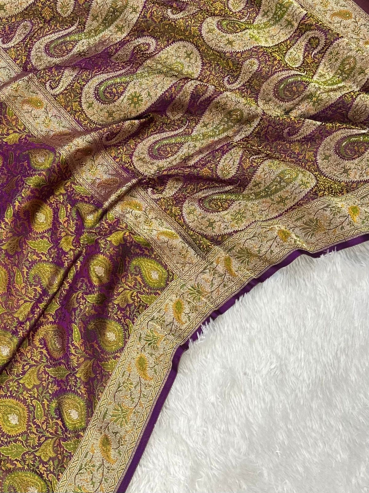 Jamawar Meenedar Buti Satin Katan Silk Banarasi Saree