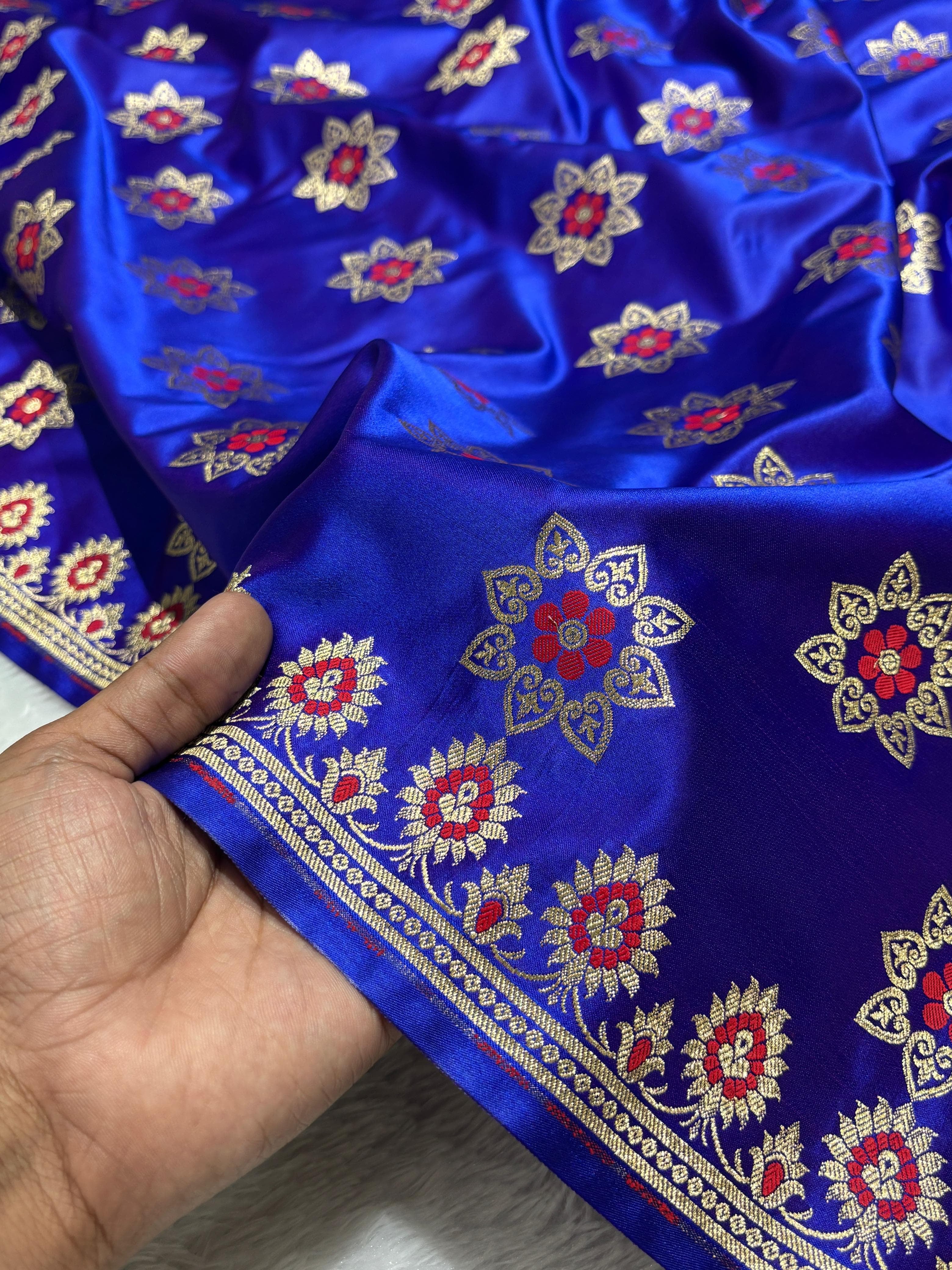 Royal Blue Meena Buta Mashru Silk Banarasi Saree