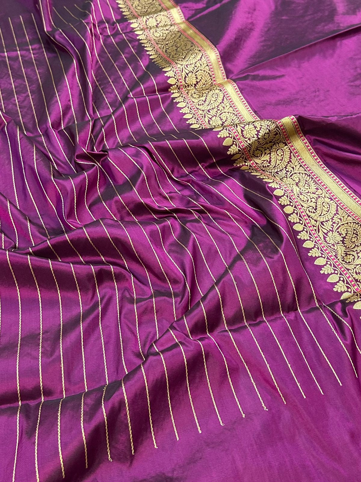 Purple Handwoven Vintage Pure Banarasi Katan Silk Saree – Kadua Weave, Pure Katan Silk