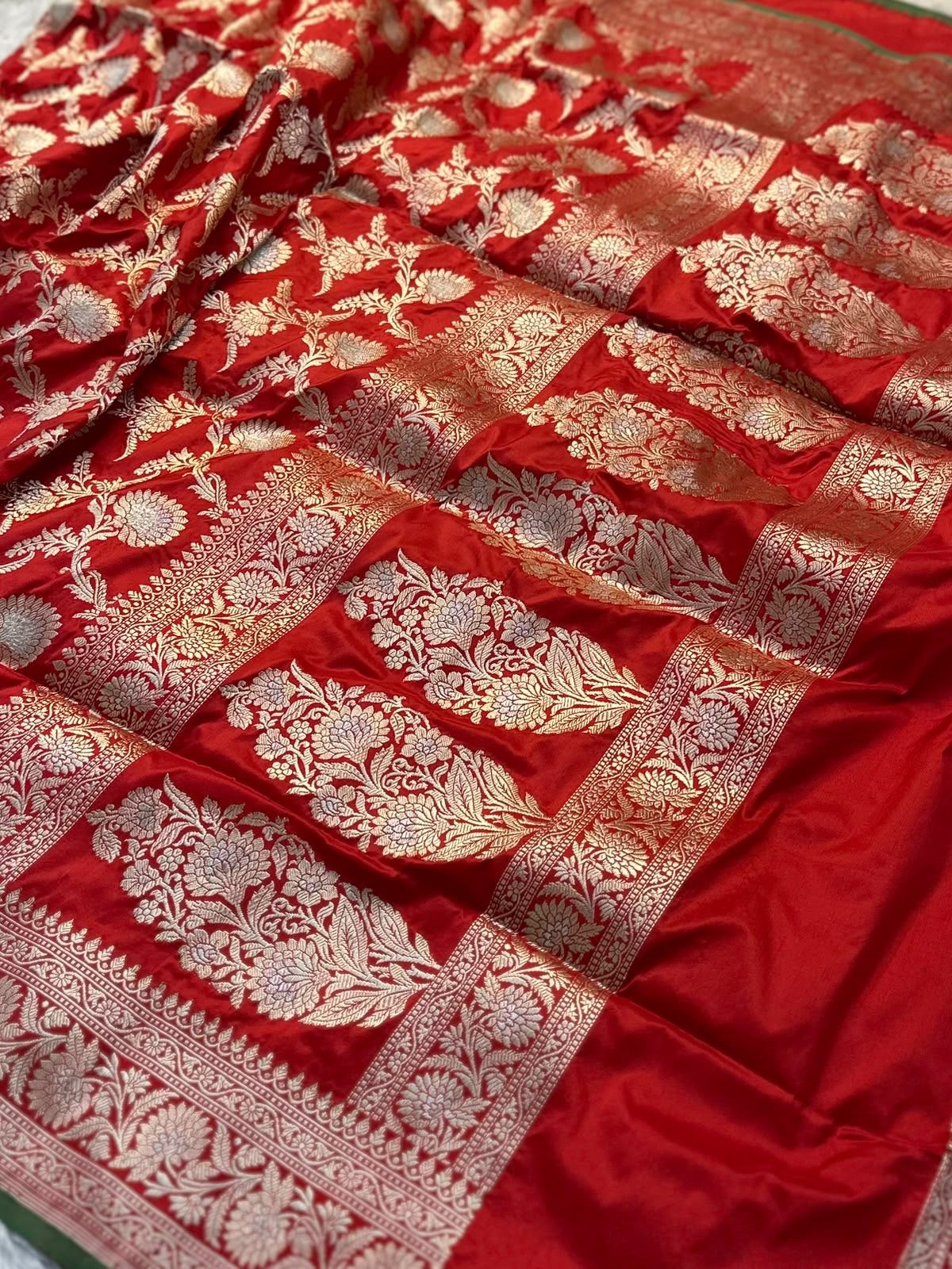 Bridal Handwoven Pure Katan Kadua Weaved Banarasi Jaal Pattern Saree