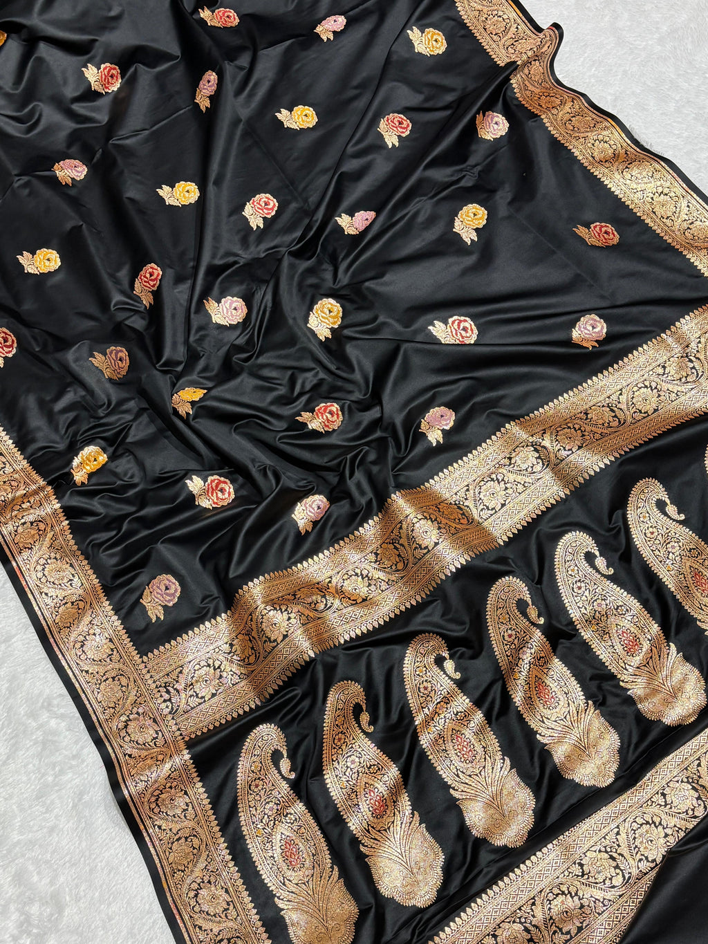 Rose Meena Buta Mashru Silk Banarasi Saree