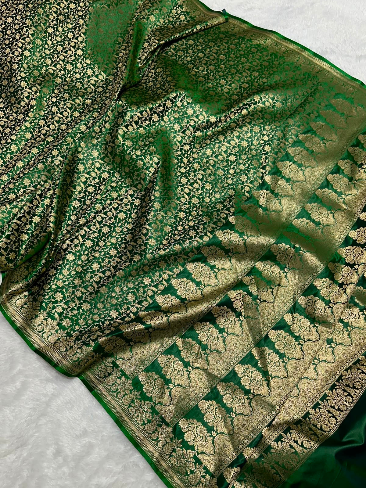 Mashru Banarasi Silk Saree in Green Floral Brocade