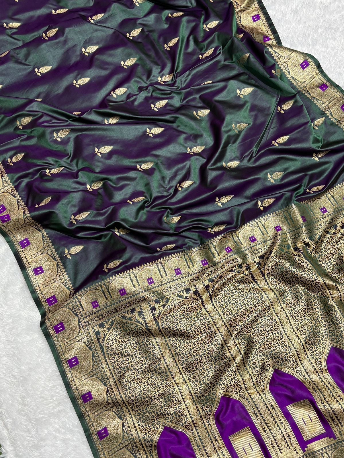 Mashru Banarasi Silk Saree in Buta with Meena Border