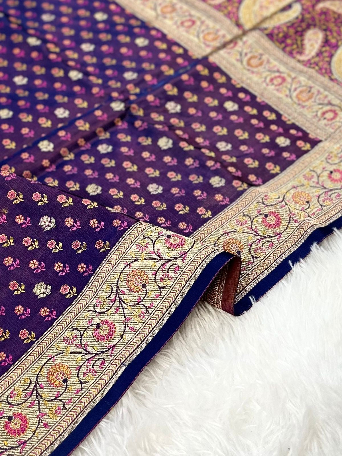 Jamawar Meenedar Buti Satin Katan Silk Banarasi Saree