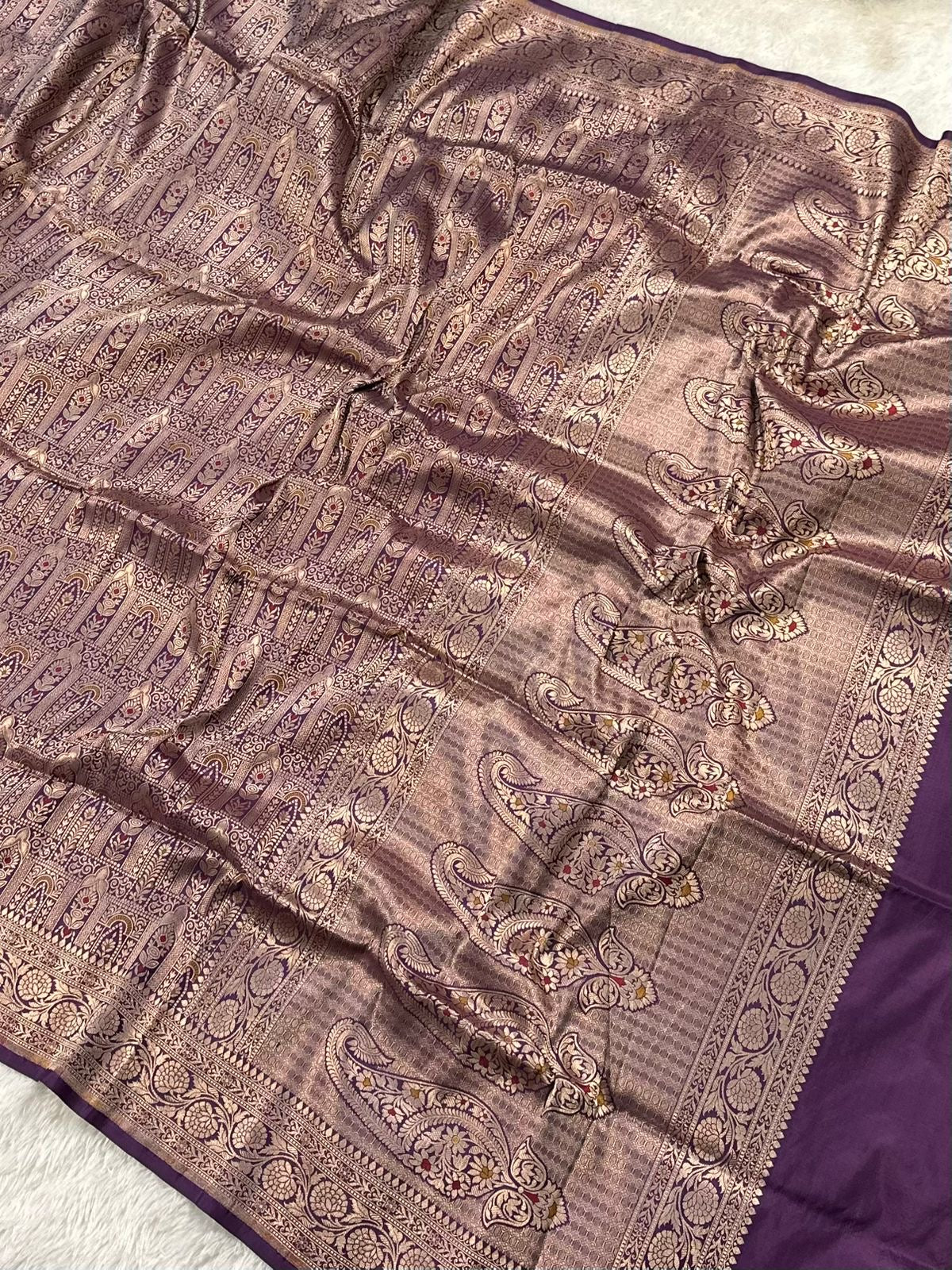 Purple Pure Banarasi Silk Saree – Meenakari Brocade Jaal | Authentic Banaras