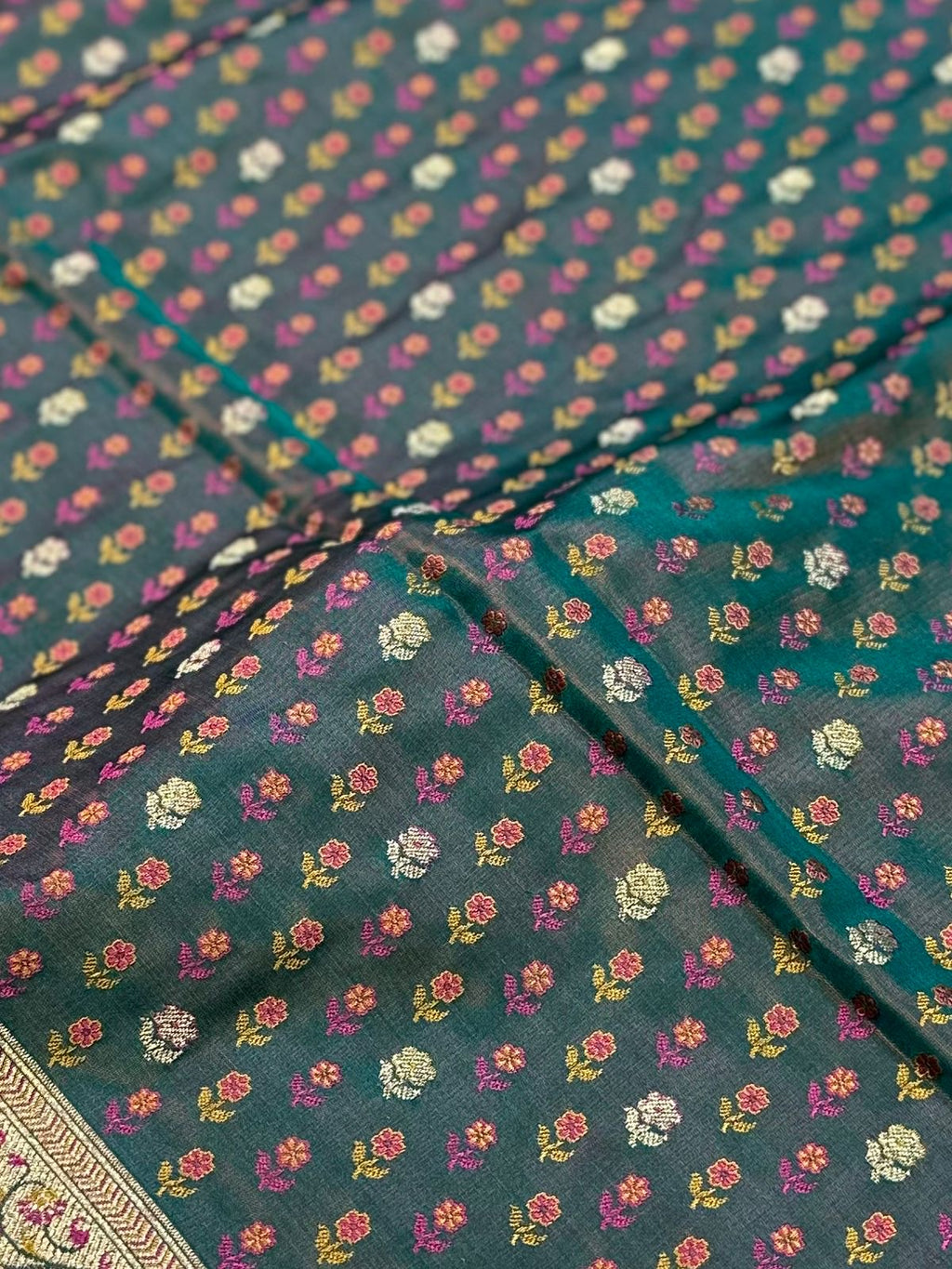 Jamawar Meenedar Buti Satin Katan Silk Banarasi Saree