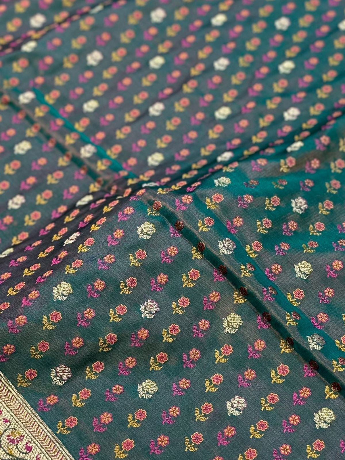 Jamawar Meenedar Buti Satin Katan Silk Banarasi Saree