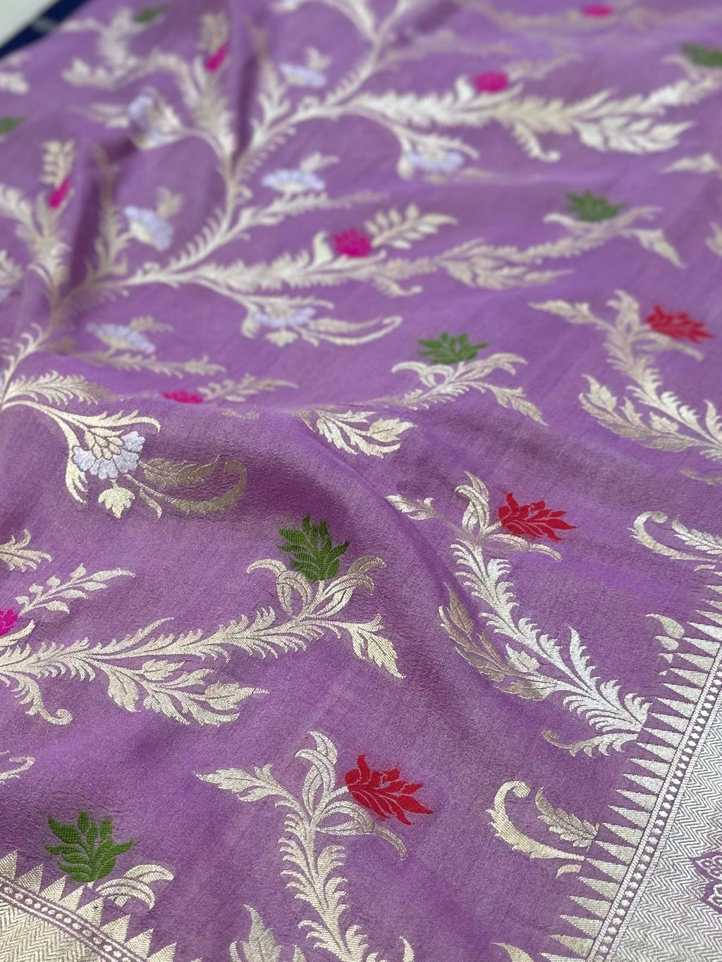 Pure Desi Tussar Lavender Meenakari Jangla Pattern