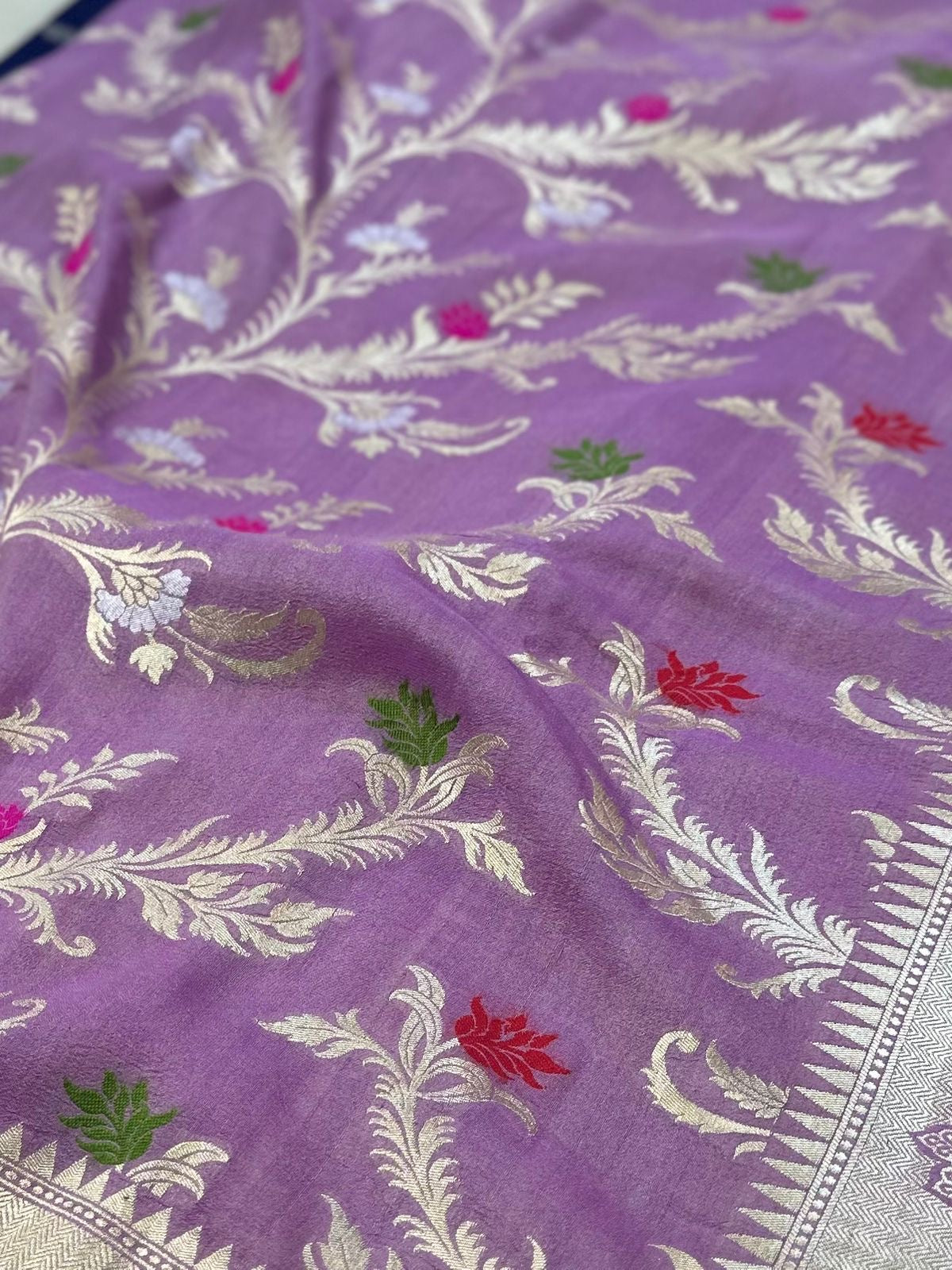 Pure Desi Tussar Lavender Meenakari Jangla Pattern