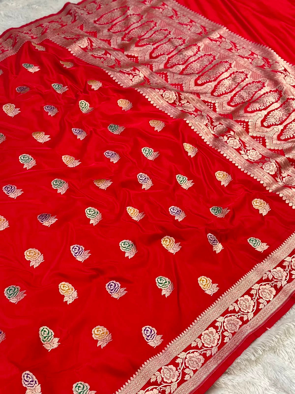 Bridal Rose Meena Buta Mashru Silk Banarasi Saree