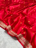 Bright Red Bridal Mashru Silk Banarasi Saree