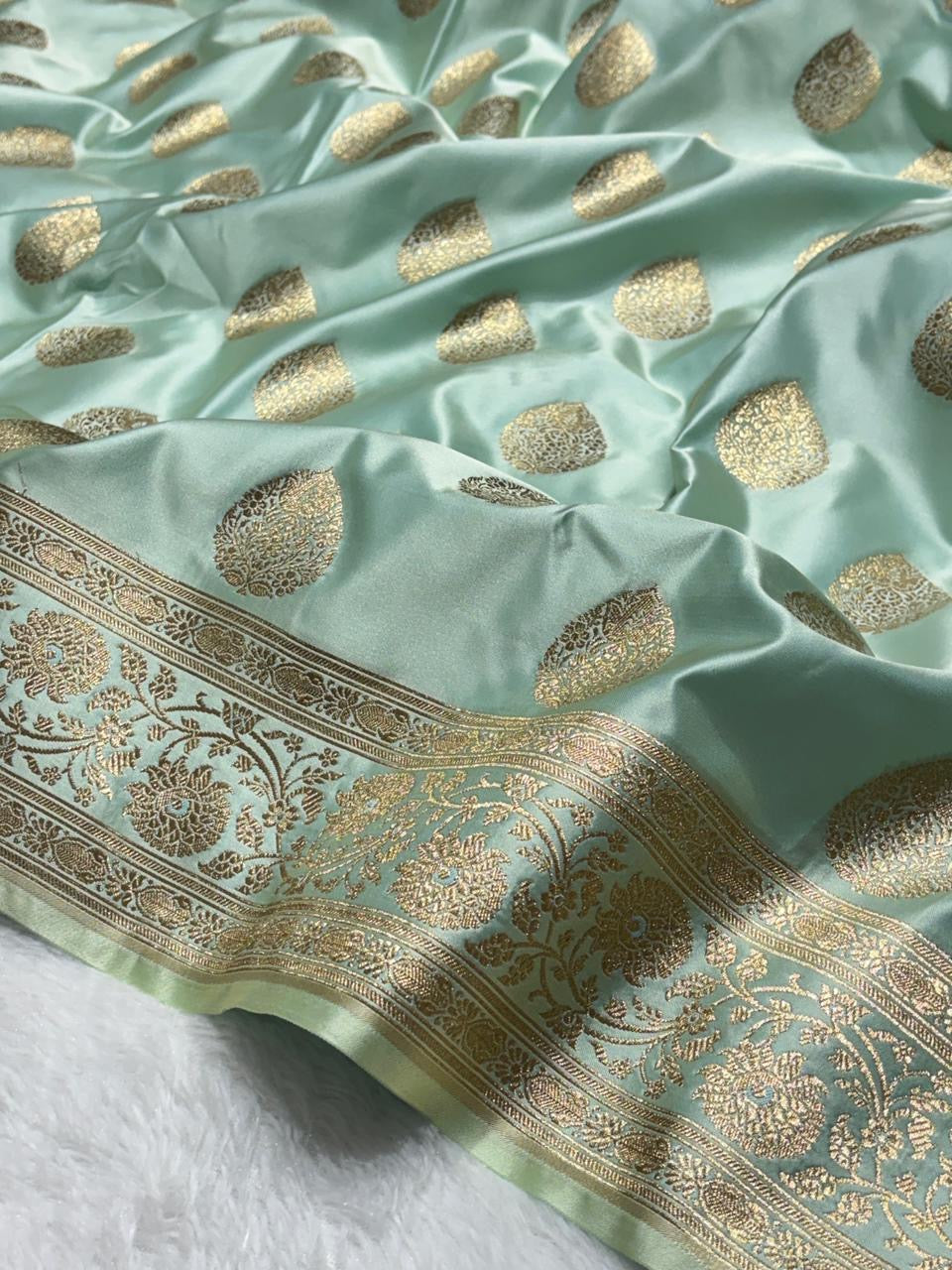 Light Blue Buta Mashru Silk Premium Banarasi Gold Zari Saree