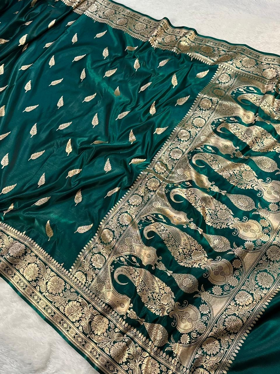 Teal Green Booti Satin Silk Saree