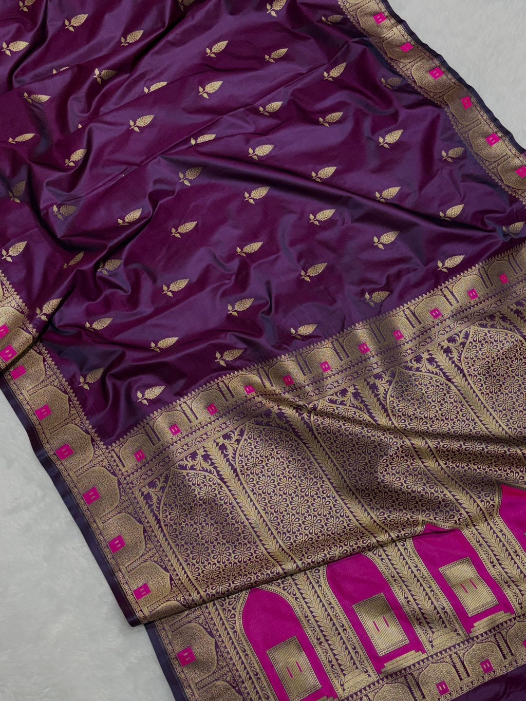 Mashru Banarasi Silk Saree in Buta with Meena Border
