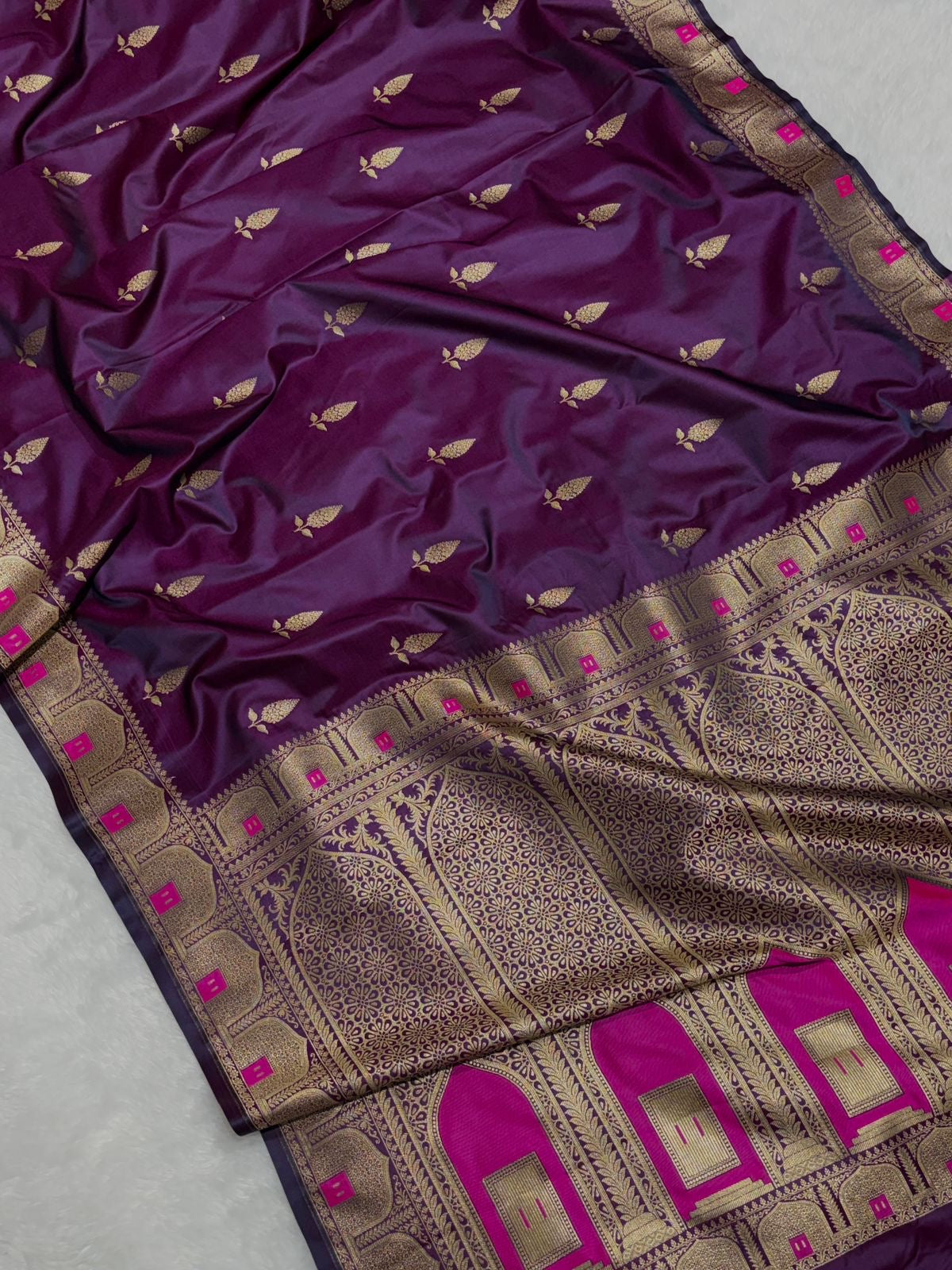 Mashru Banarasi Silk Saree in Buta with Meena Border