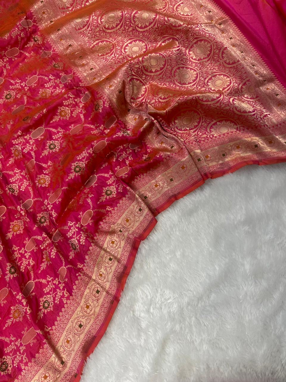 Dual Pink Pure Banarasi Silk Saree – Meenakari Jaal | Authentic Banaras