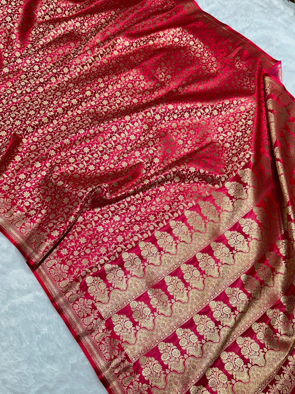 Mashru Banarasi Silk Saree in Red Floral Brocade