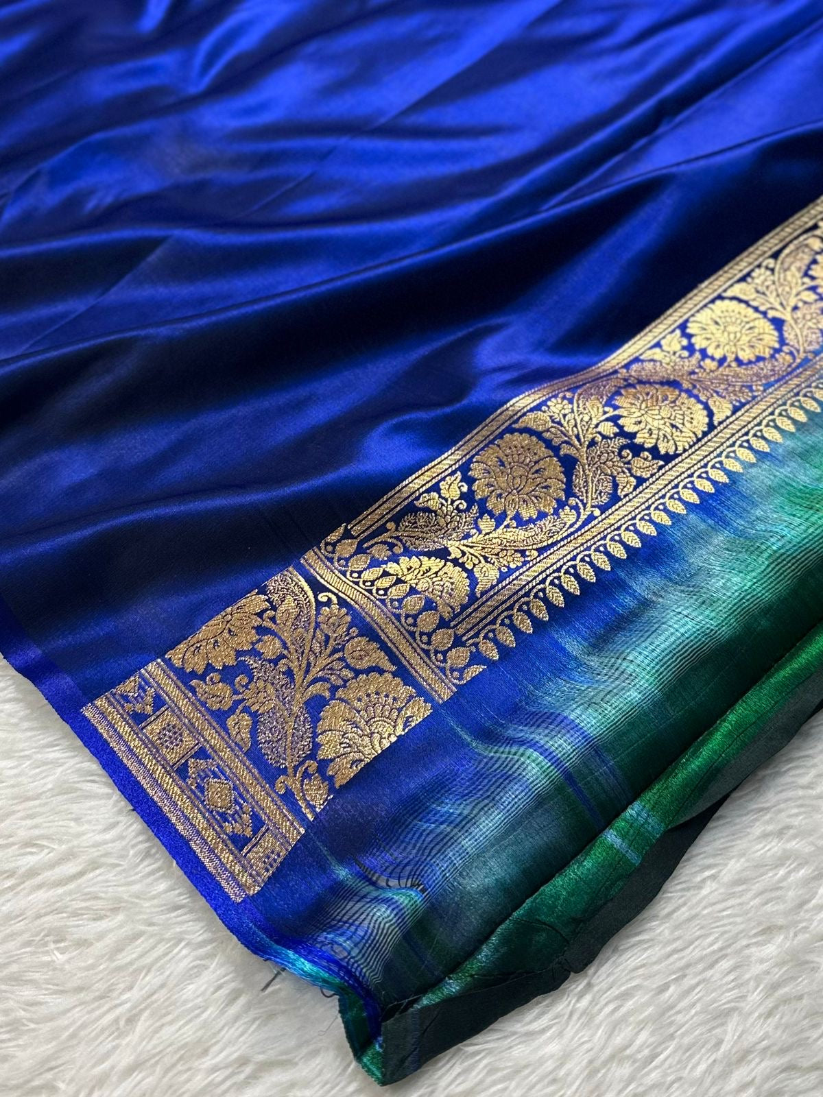 German Blue Sarin Silk Banarasi Saree