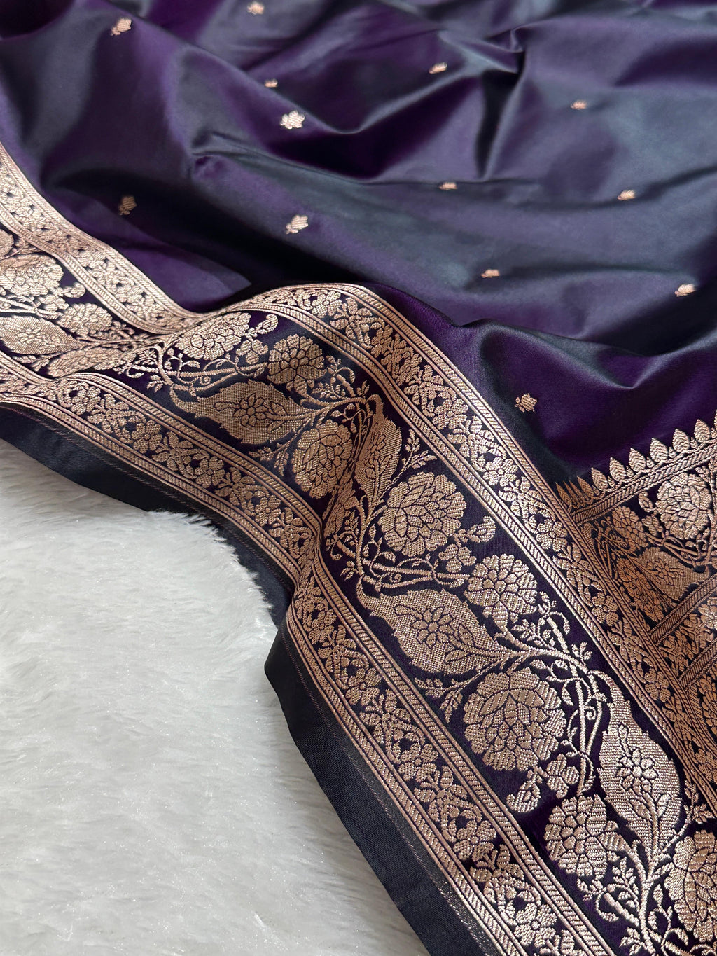 Banarasi Purple with Gold Buti Mashru Silk Saree with Grand Pallu
