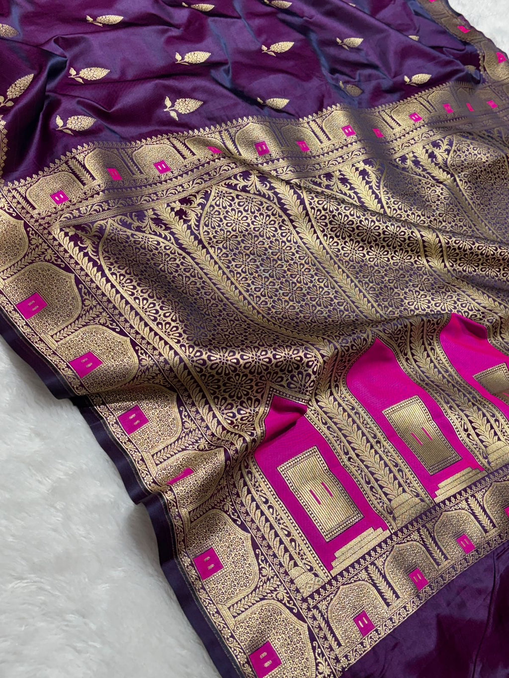 Mashru Banarasi Silk Saree in Buta with Meena Border