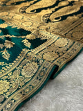 Teal Green Satin Silk Banarasi Jaal Pattern Saree
