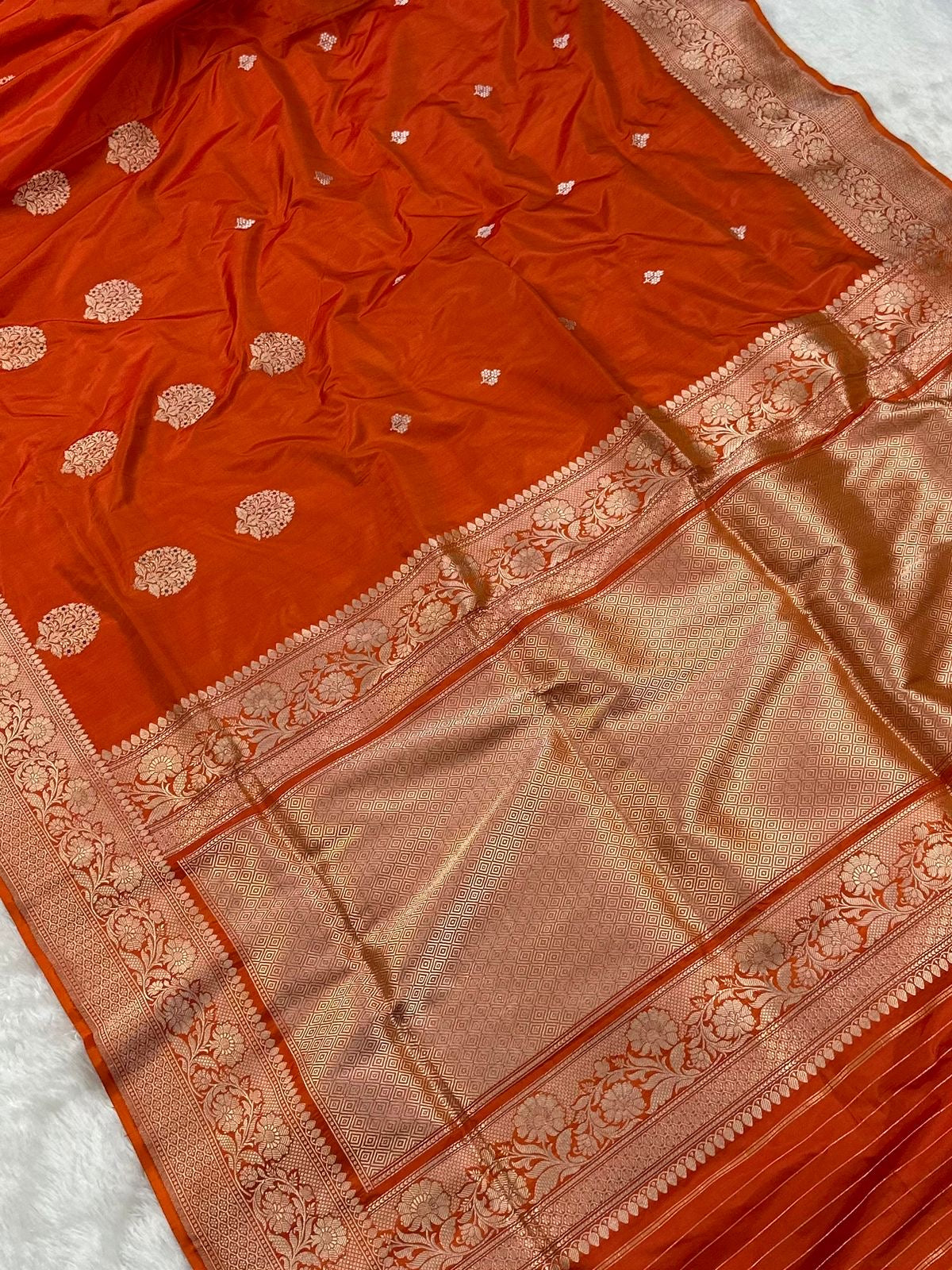Orange Handwoven Pure kadua Banarasi Silk Saree