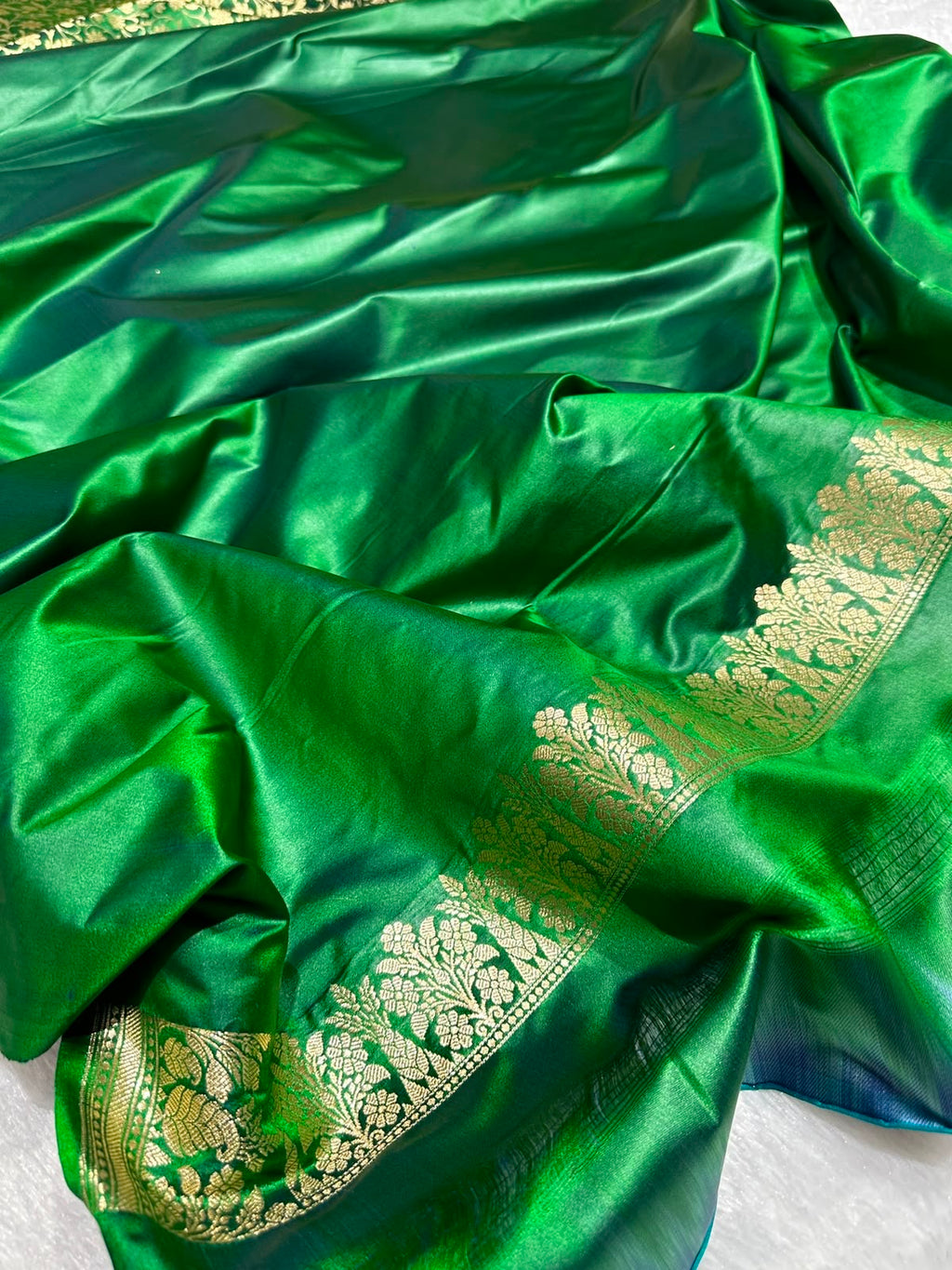 Mashru Banarasi Silk Saree in Green Floral Brocade