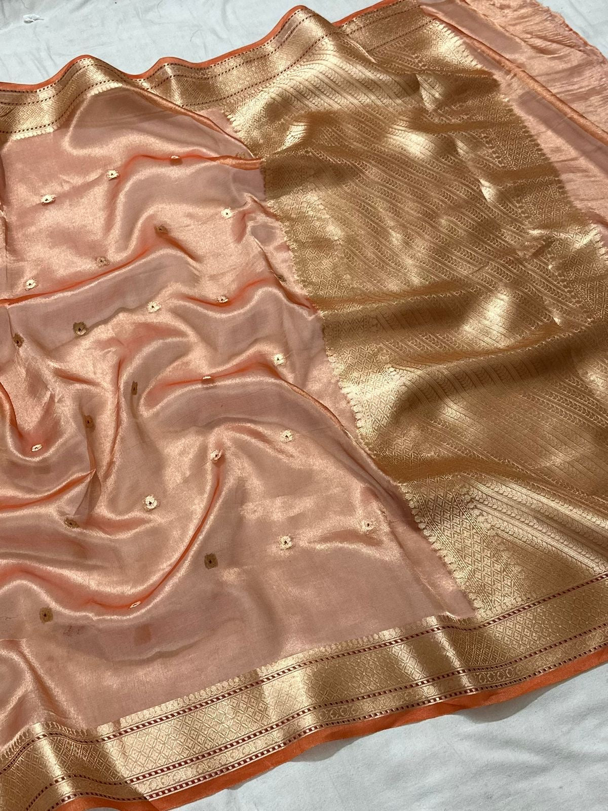 Peach Gold  Pure Banarasi Tissue Buta Saree