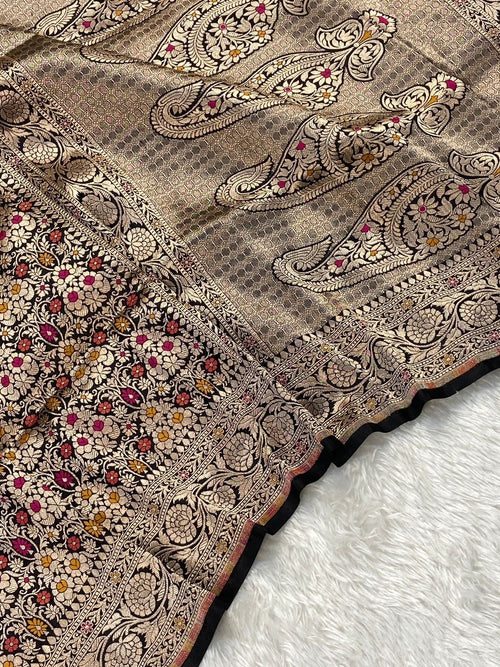 Black Pure Banarasi Silk Saree – Meenakari Brocade Jaal | Authentic Banaras