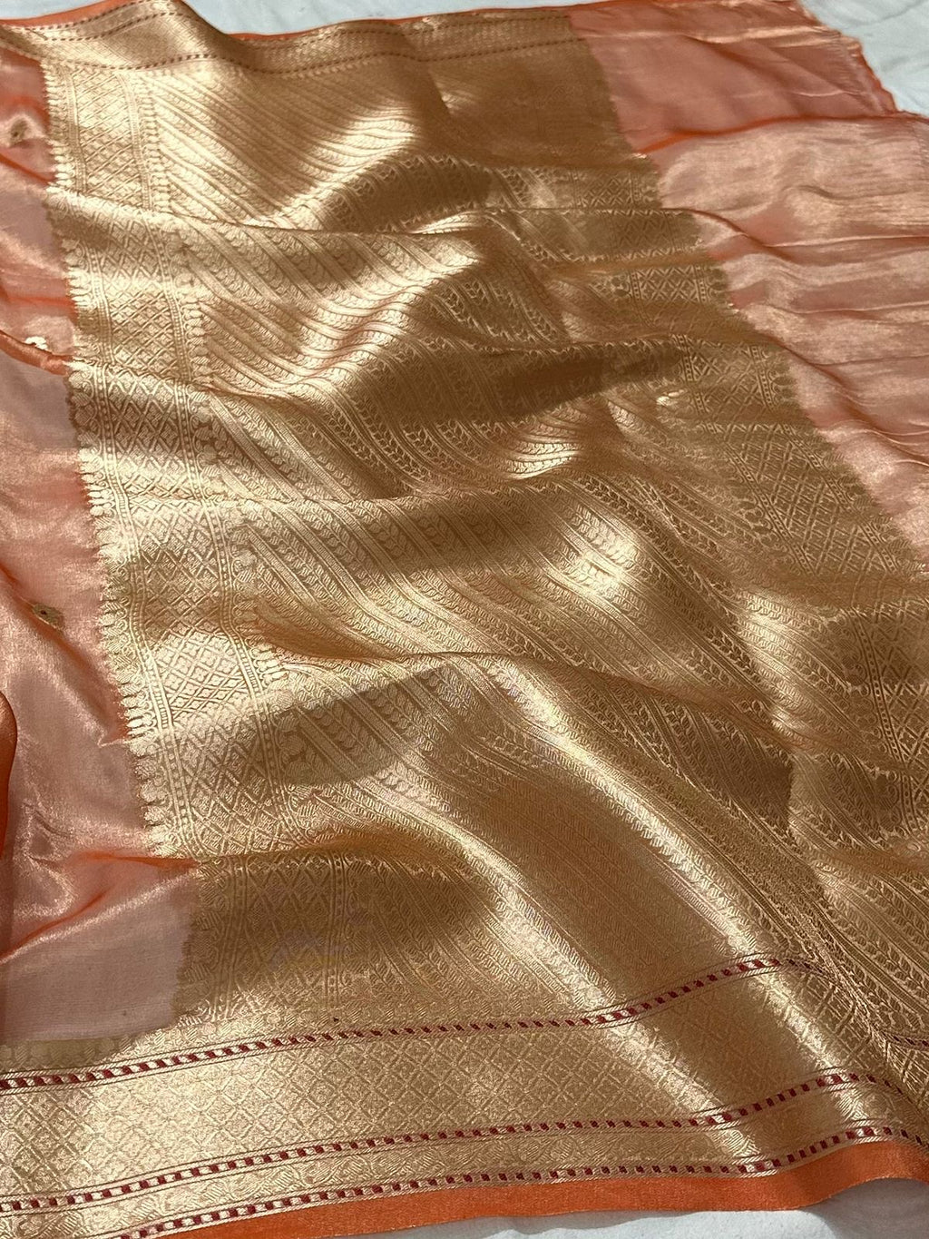 Peach Gold  Pure Banarasi Tissue Buta Saree