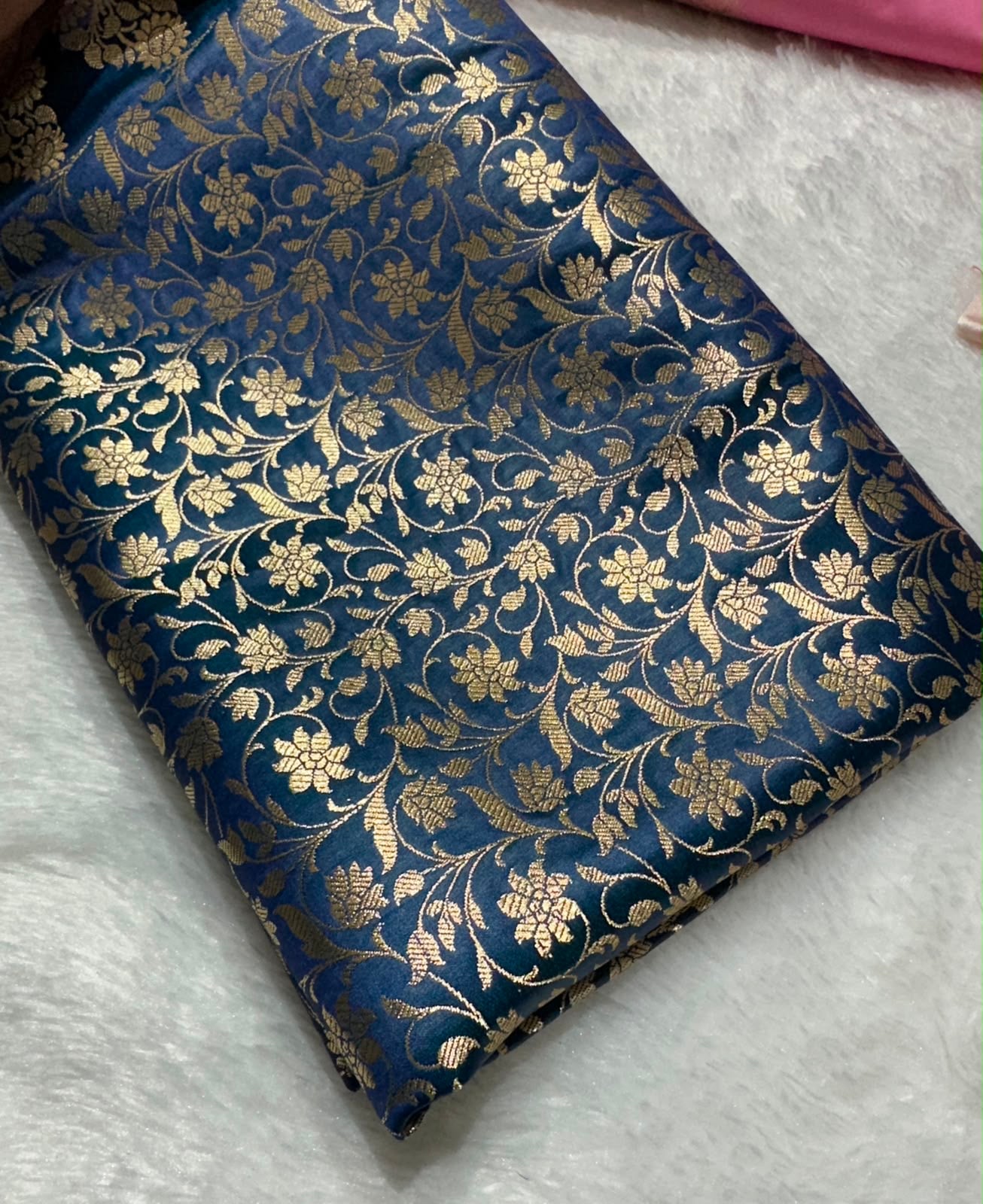 Mashru Banarasi Silk Saree in Blue Floral Brocade