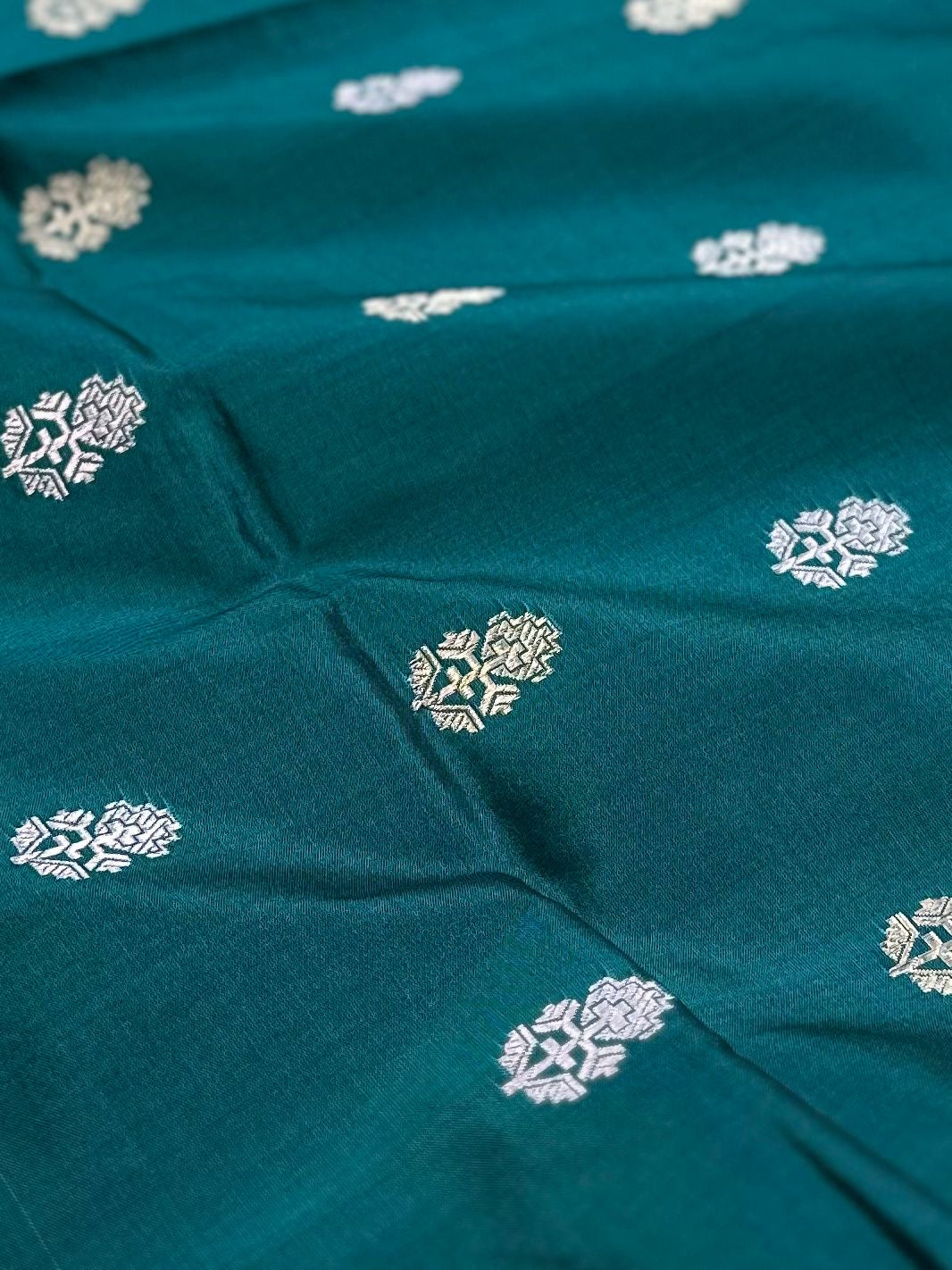 Teal Green Handwoven Pure katan kadua Sona Rupa Banarasi Silk Saree