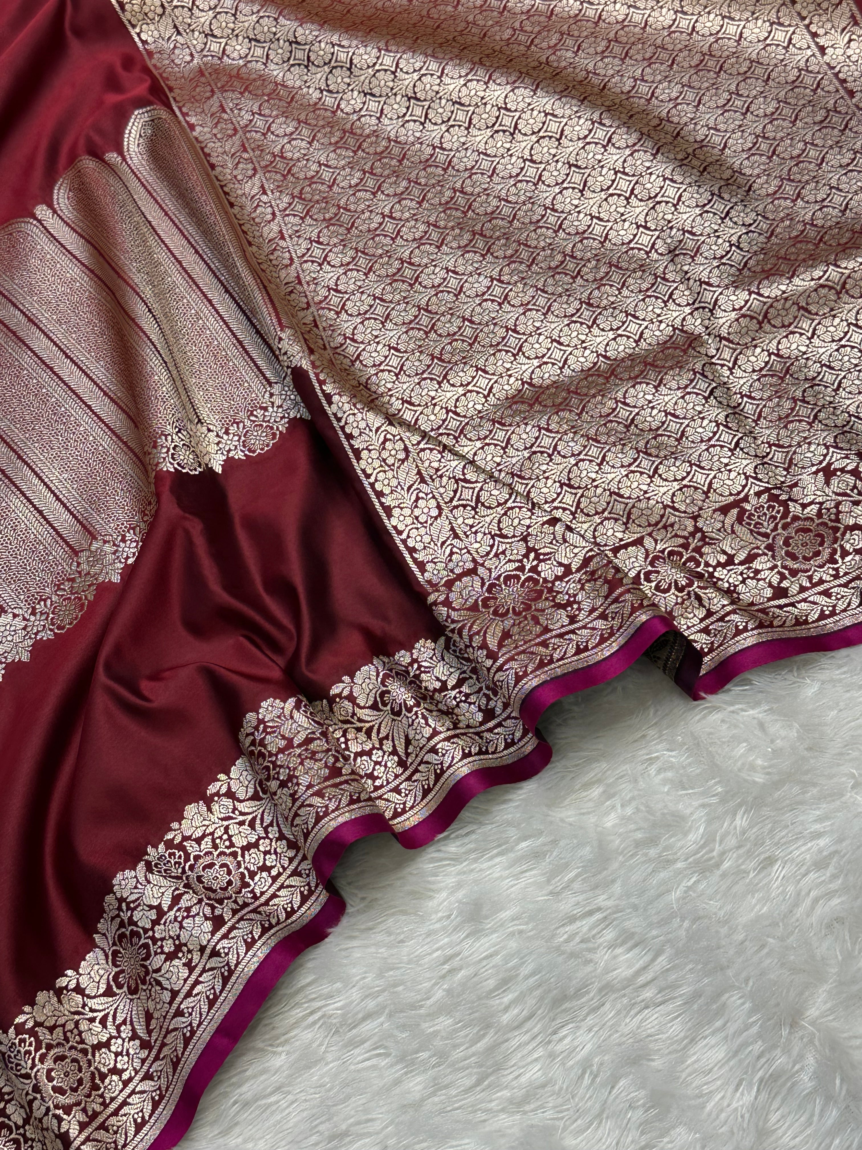 Maroon Color Mashru Silk Banarasi Saree