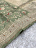 Pista Green Pure Banarasi Silk Saree – Meenakari Jaal | Authentic Banaras