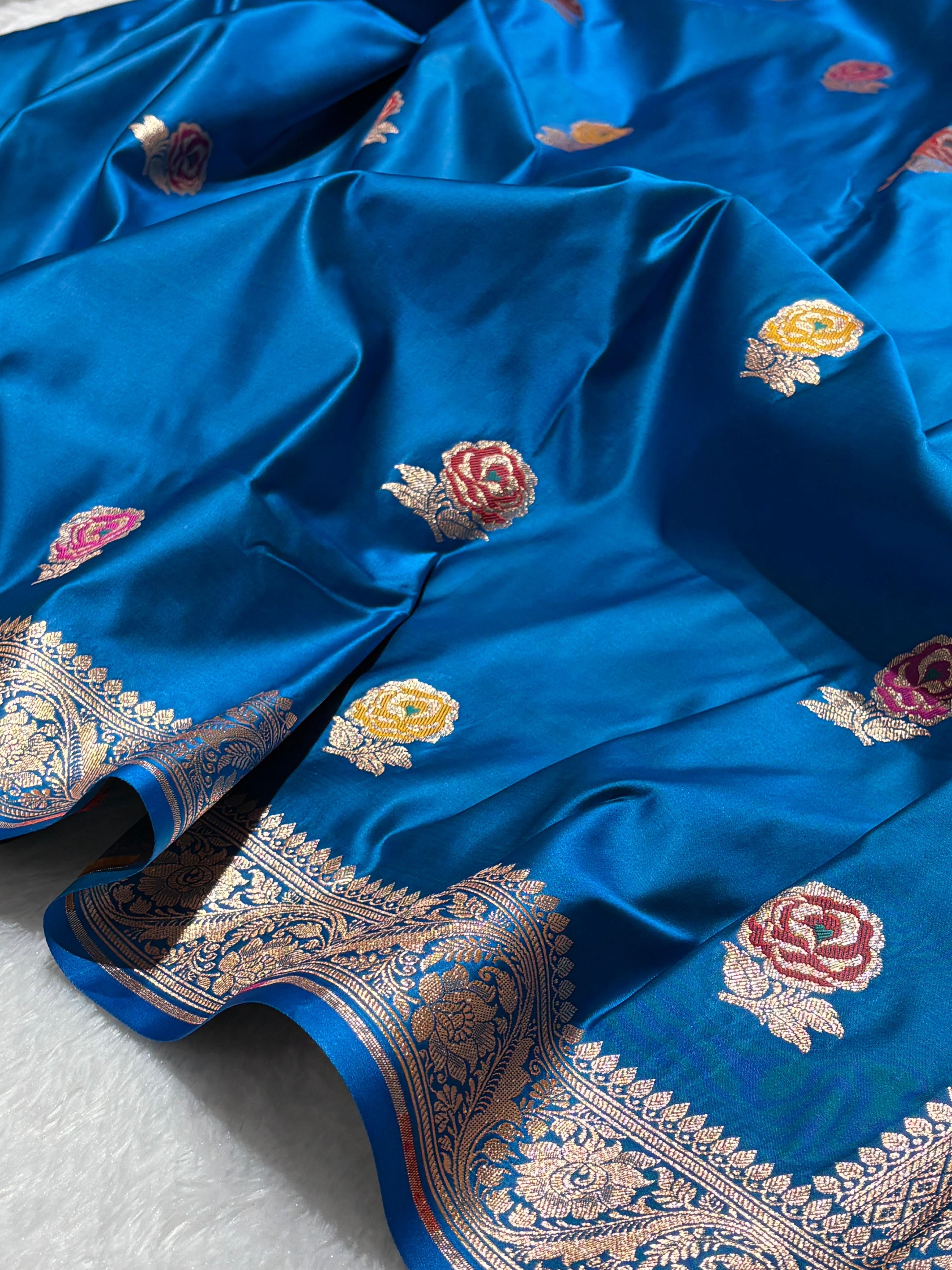 Light Blue Meena Buta Mashru Silk Banarasi Saree