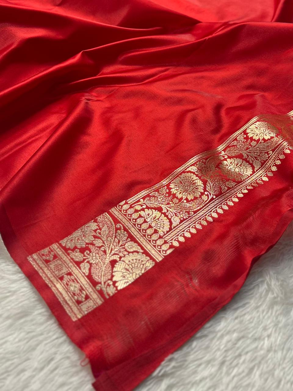 Bridal   Red   Booti   Satin   Silk   Saree