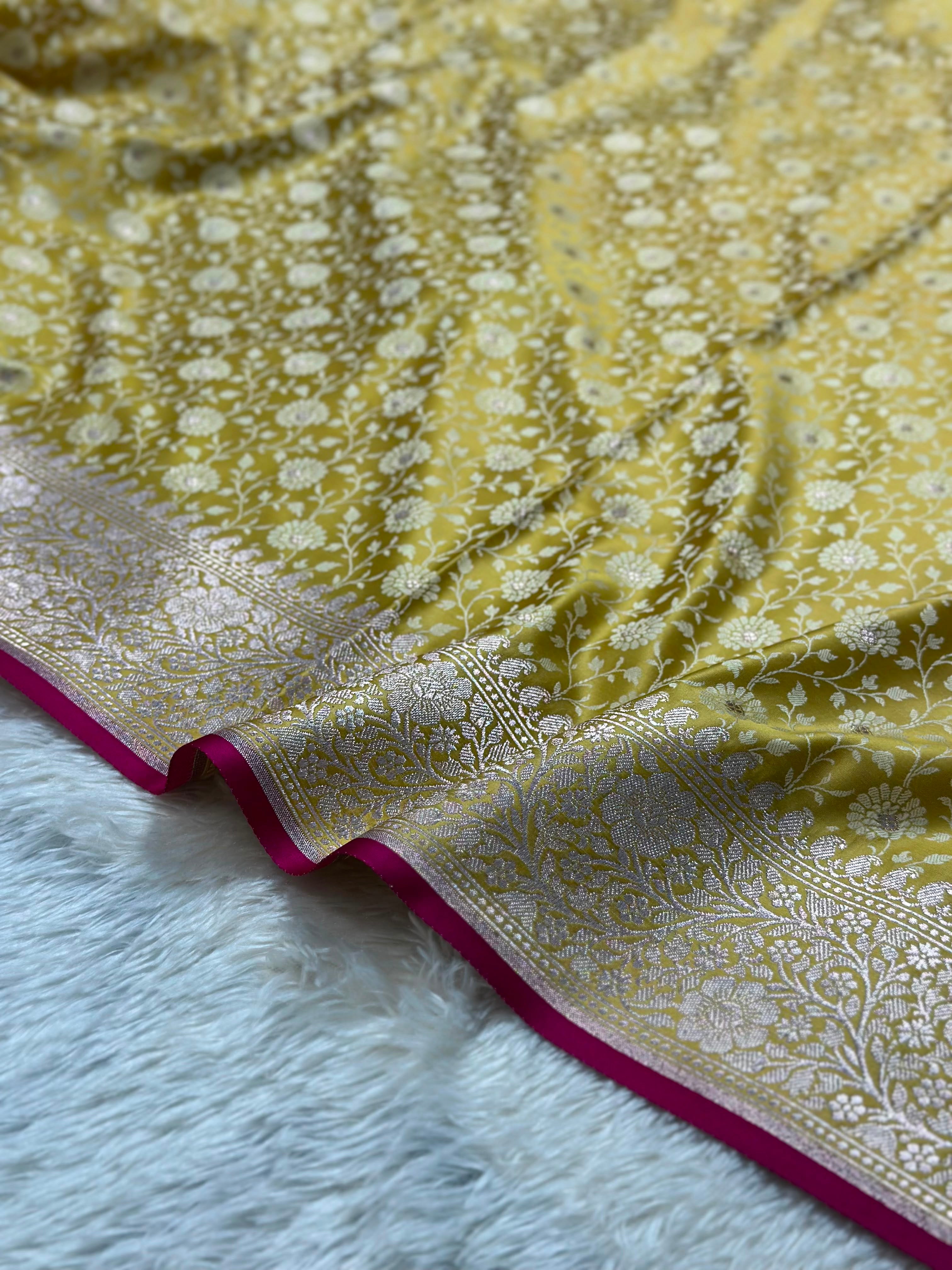 Mashru Silk Tanchui Based In Lemon Color