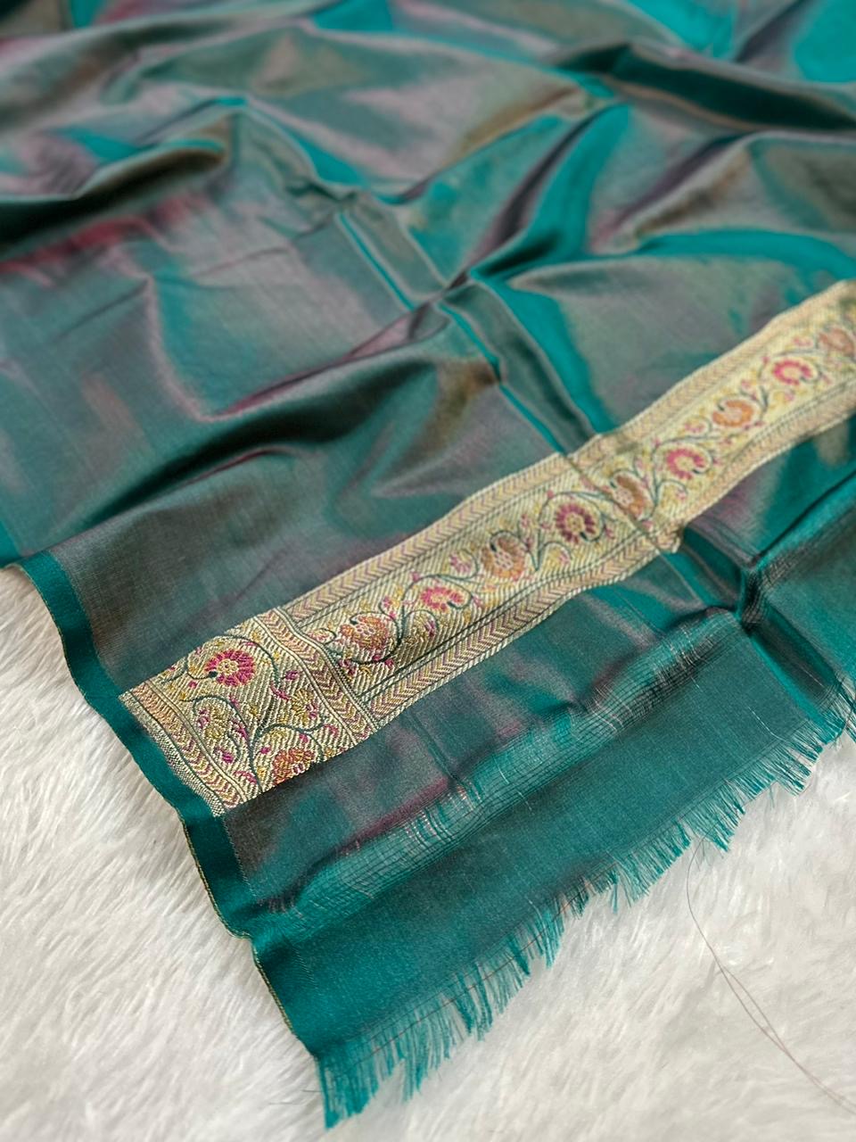 Jamawar Meenedar Buti Satin Katan Silk Banarasi Saree