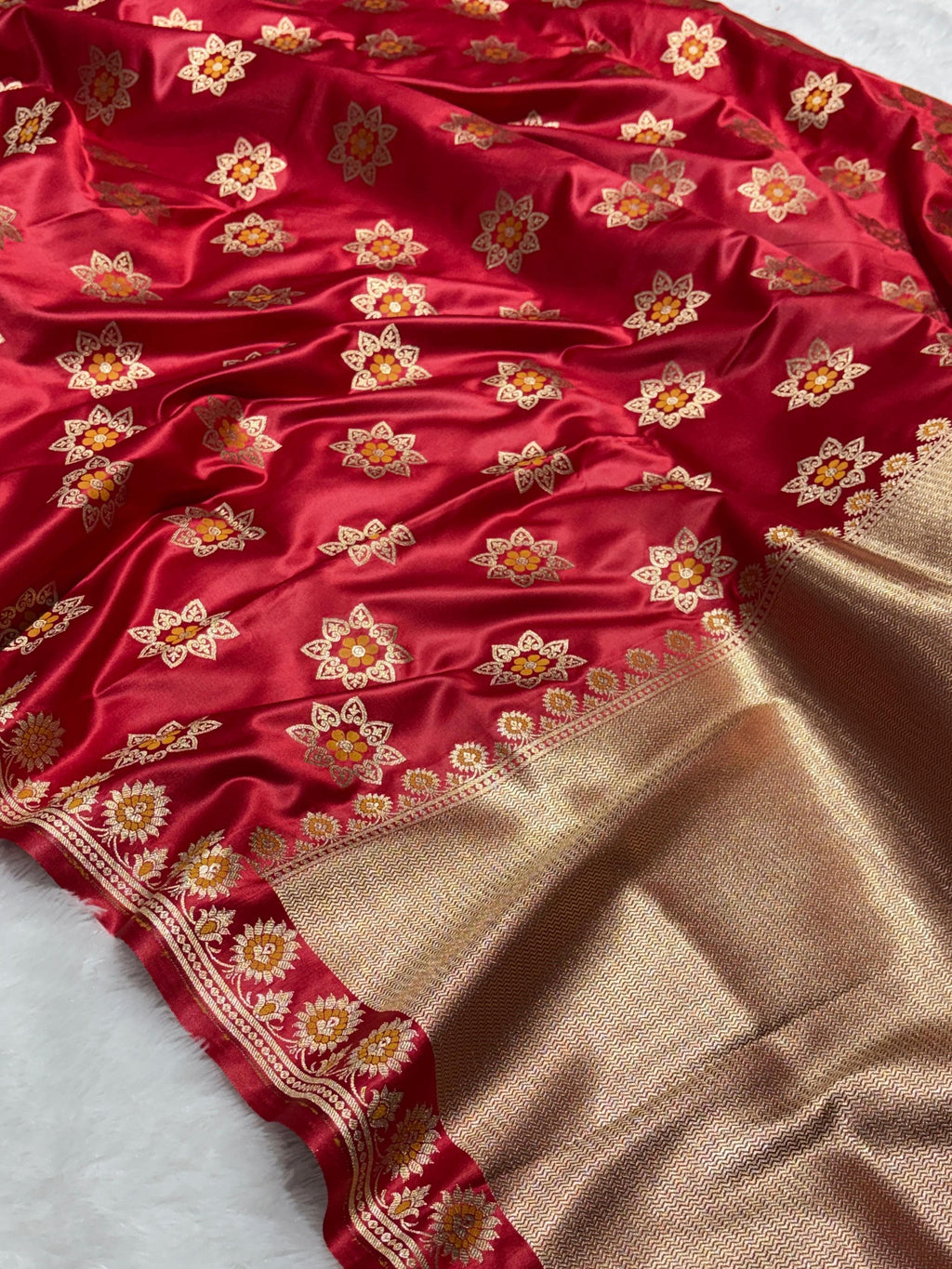 Bridal Red Meena Buta Mashru Silk Banarasi Saree