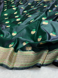 Mesmerising Dark green Mashru Silk Saree with gold zari
