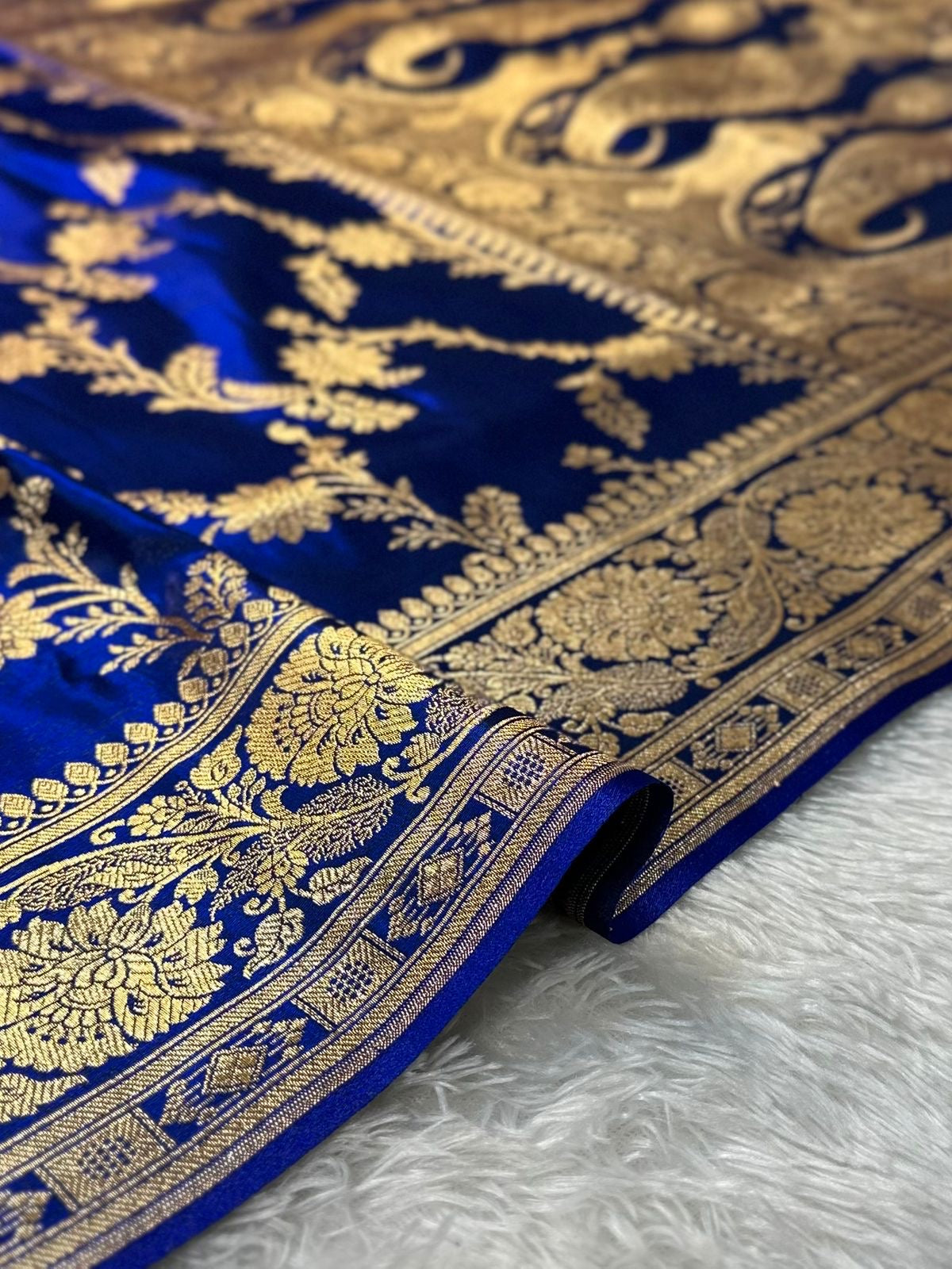 German Blue Sarin Silk Banarasi Saree