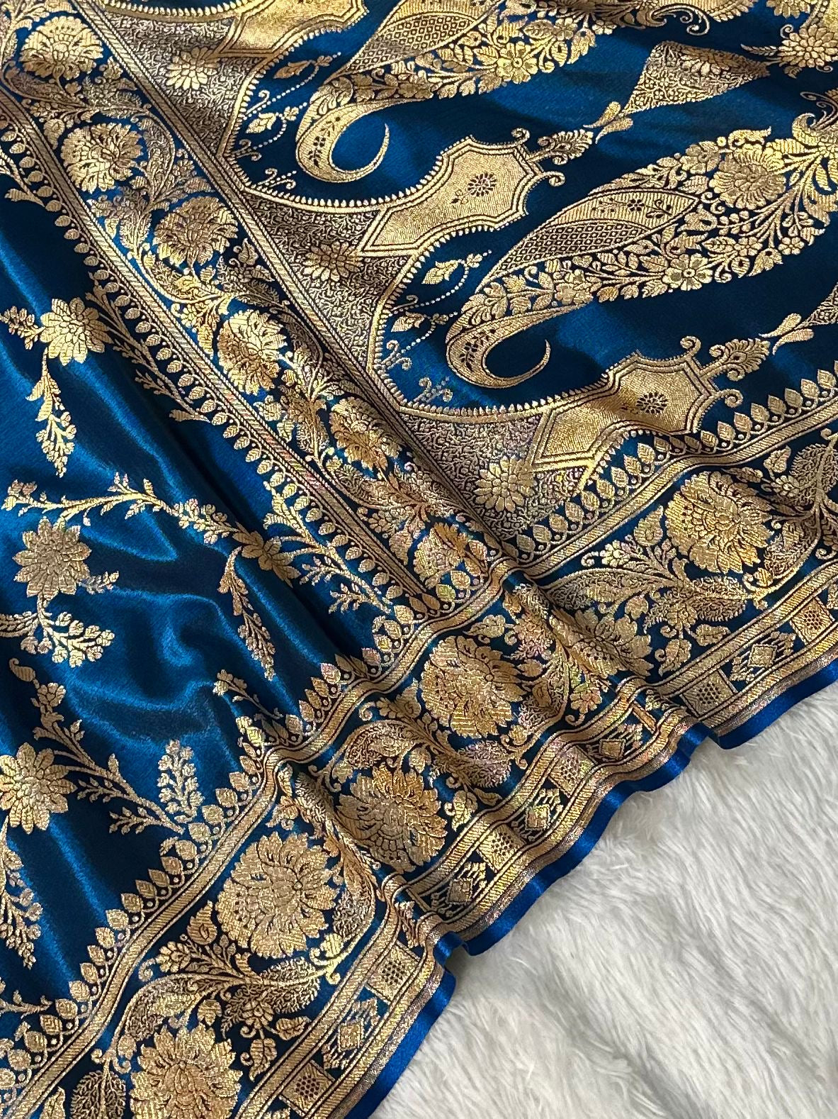 Royal Blue Satin Silk Banarasi Saree