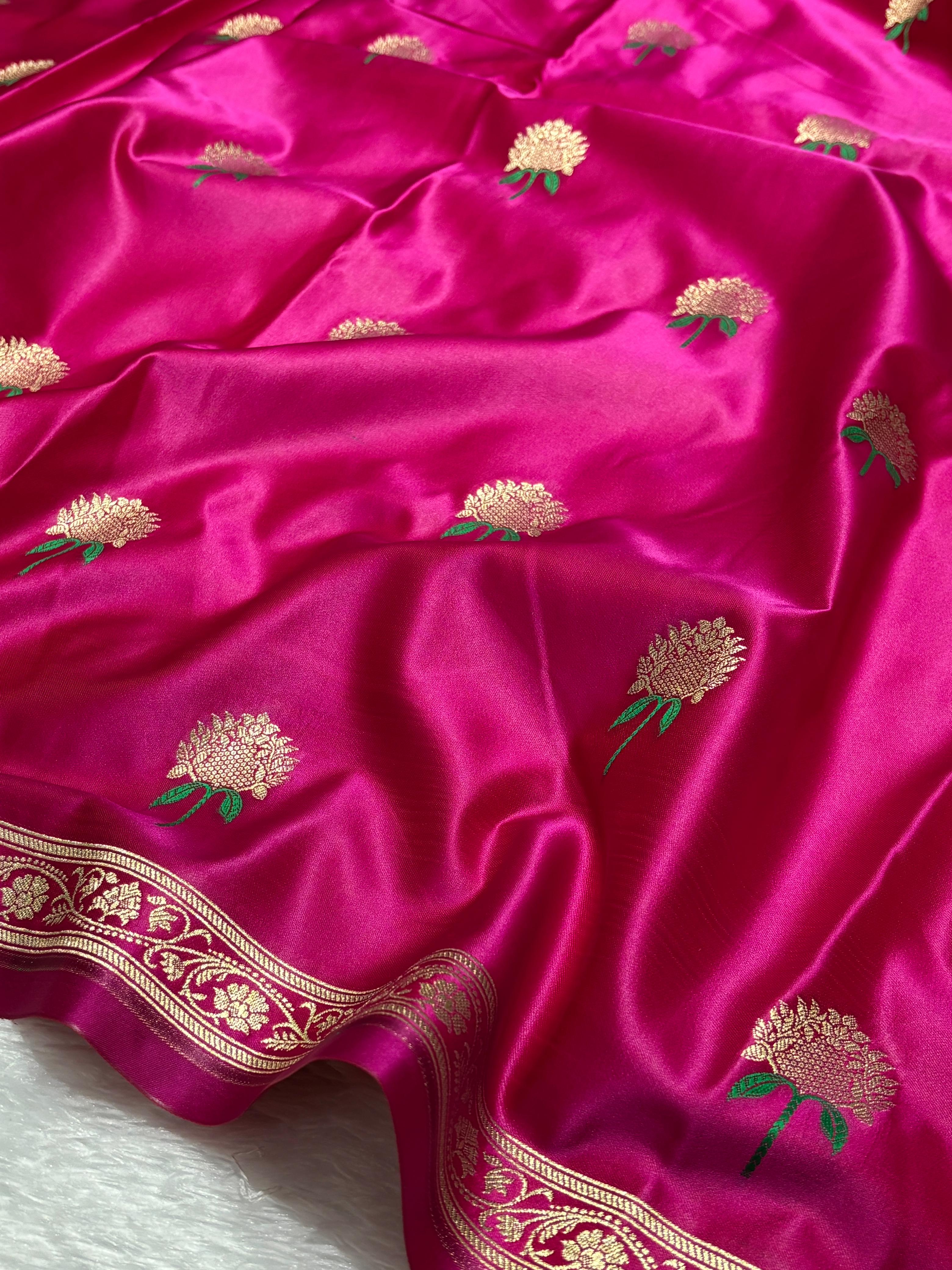 Rani Pink Mashru Silk Banarasi Meena Buta Saree