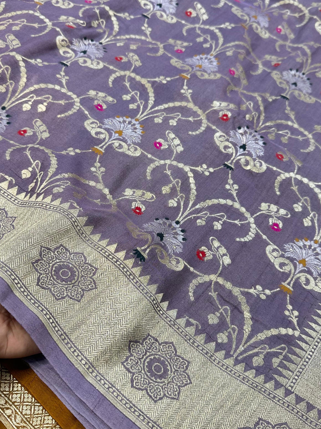 Pure Desi Tussar Light Purple Meenakari Jangla Pattern