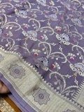 Pure Desi Tussar Light Purple Meenakari Jangla Pattern