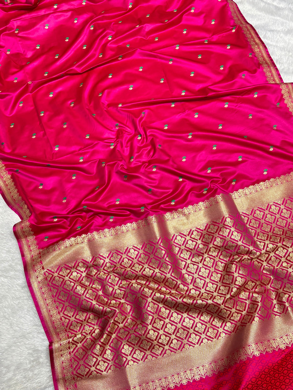 Bright Pink Dot Buta Mashru Silk Banarasi Saree