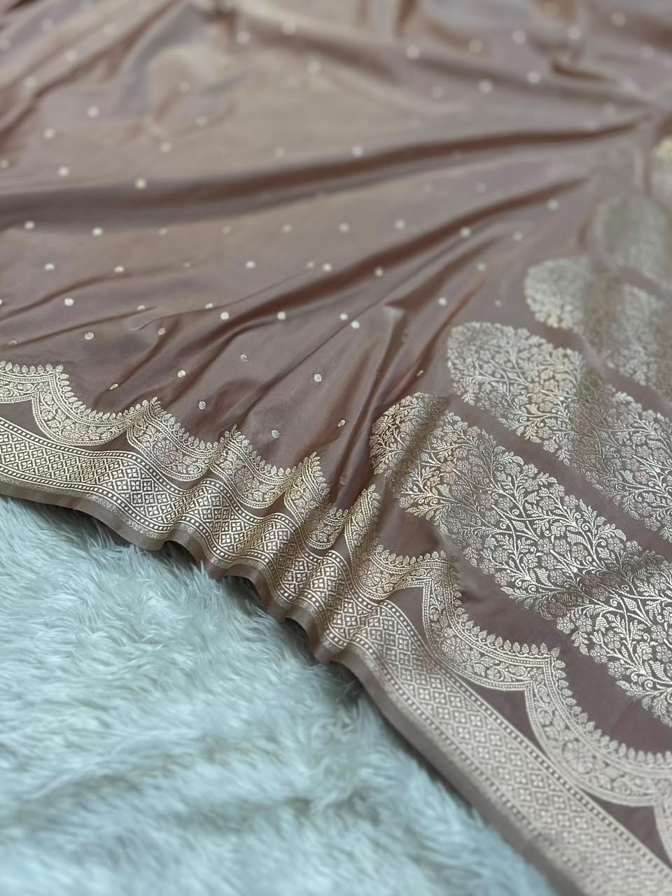 Taupe Brown Mashru Silk Banarasi Saree