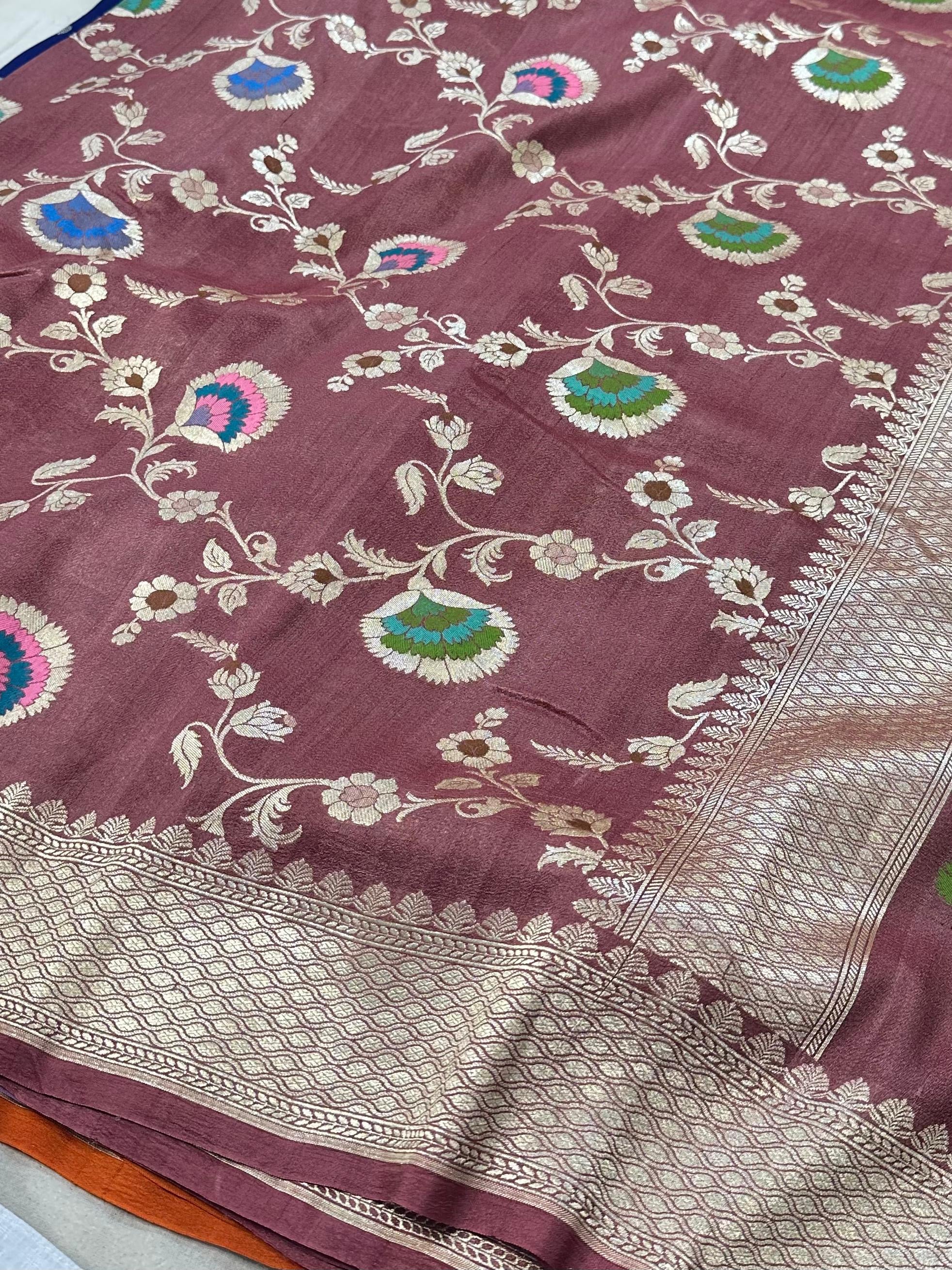 Pure Desi Tussar Baby Pink Meenakari Jangla Pattern