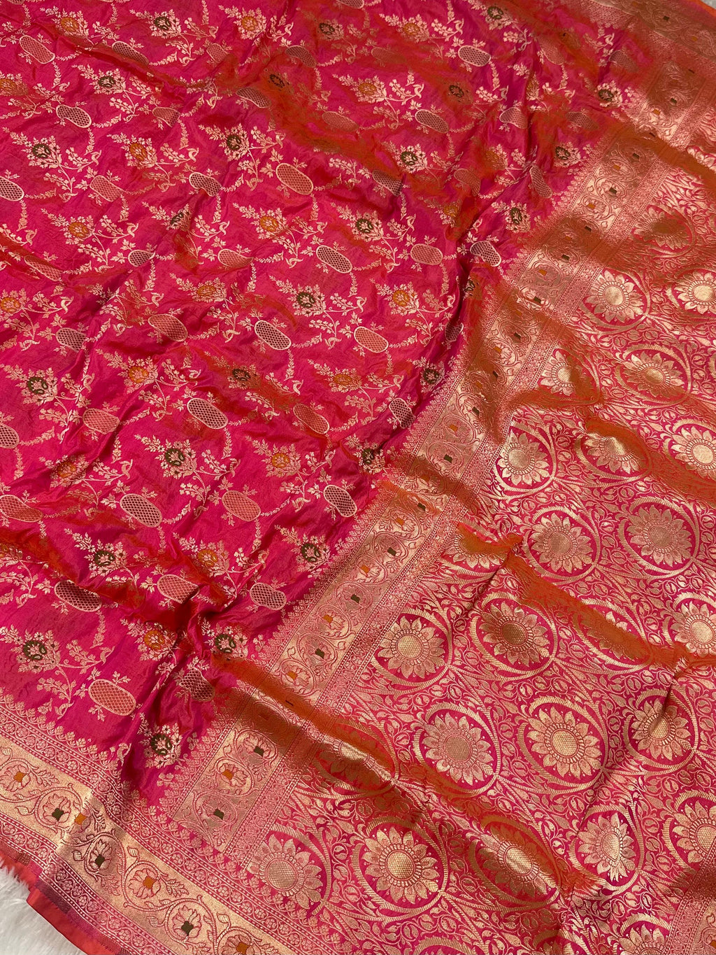 Dual Pink Pure Banarasi Silk Saree – Meenakari Jaal | Authentic Banaras